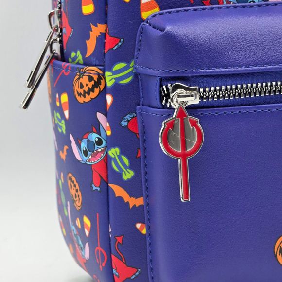 Disney Lilo & Stitch Red Devil Halloween Pumpkin Blue Mini Backpack Bag New - Picture 6 of 7